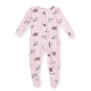 Angel Dear Tullabee Bamboo Ruffle Back Zipper Footie, Soft Puppies Pink NWT